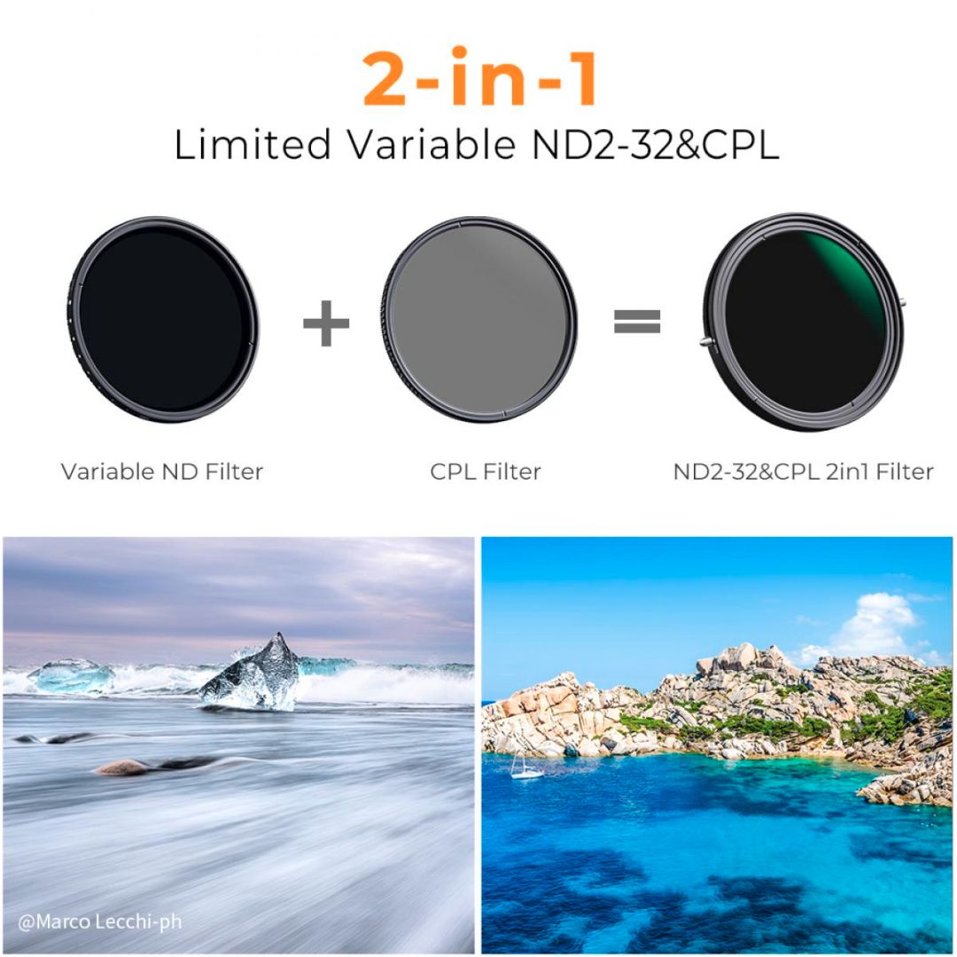 K&F Concept 55mm ND2-ND32 Variable ND Filter + CPL Filter 2 u 1 VND KF01.1321V1 - 2